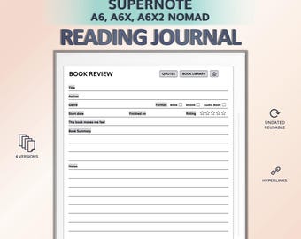 Reading Journal for SUPERNOTE A6, A6X, A6X2 Nomad | Hyperlinked PDF Template