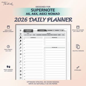 2026 Daily Planner for SUPERNOTE A6, A6X, A6X2 Nomad | Hyperlinked PDF Template