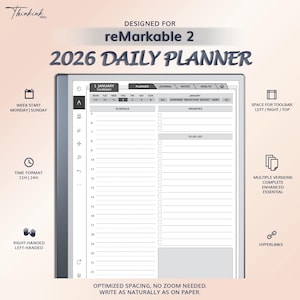 2026 Daily Planner for reMarkable 2 | Hyperlinked PDF Template