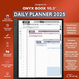 Agenda giornaliera per BOOX / Inglese / Tedesco / Francese / con collegamento ipertestuale / PDF / B&N e COLORE / Note / Note Air / Tab Ultra series / Go 10 / 10.3
