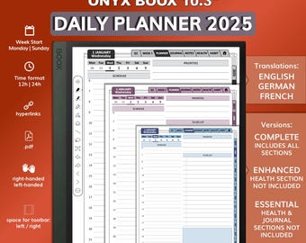 Daily Planner for BOOX | English | German | French | hyperlinked | pdf | B&W and COLOR | Note / Note Air / Tab Ultra series / Go 10 | 10.3