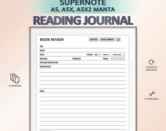 Reading Journal for SUPERNOTE A5, A5X, A5X2 Manta | Hyperlinked PDF Template