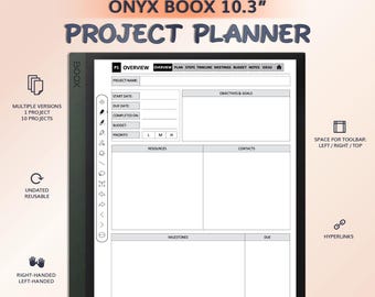 Project Planner for ONYX BOOX 10.3" | Hyperlinked PDF Template