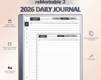 2026 Daily Journal for reMarkable 2 | Hyperlinked PDF Template