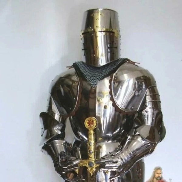 Handmade Medieval Suit Of Armor With Combat Full Body Armour Handmade Knight Wearable 6 Feet Knights Templar Suit Of Armour