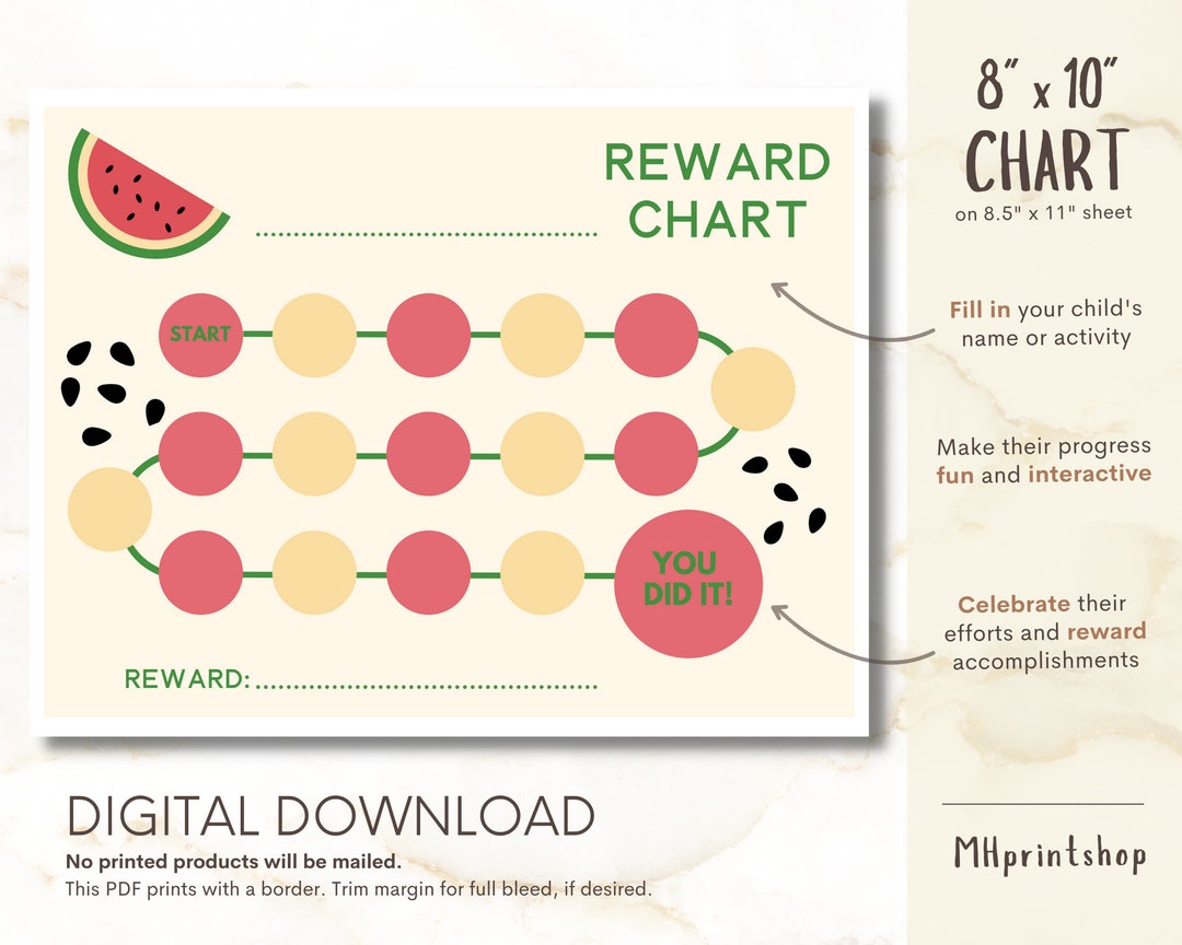 Printable Watermelon Reward Chart Fruit Reward Chart Kids Etsy
