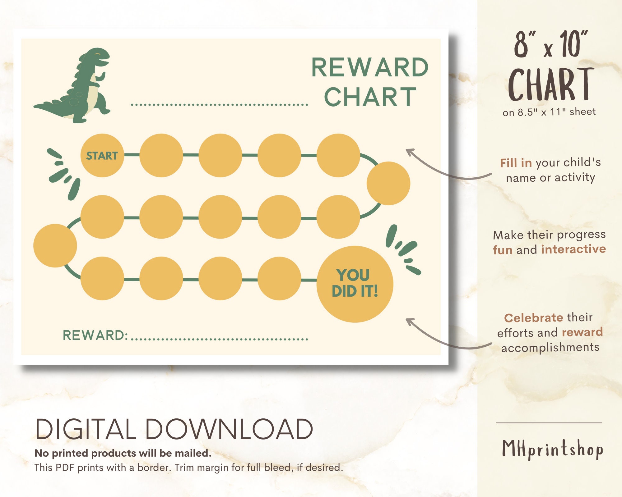 Printable Dinosaur Reward Chart Kids T-rex Reward Chart - Etsy