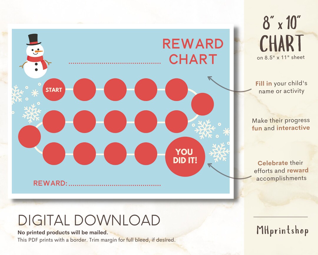 Printable Christmas Reward Chart Kids Holiday Reward Chart - Etsy