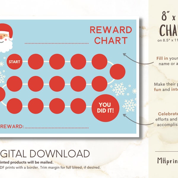 Printable Christmas Reward Chart, Kids Santa Reward Chart, Holiday Reward Chart, Toddler Reward Chart, Motivational Chart, Digital
