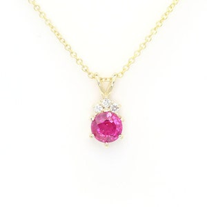14k Ruby Necklace | 5.0MM Lab Created Ruby Pendant | July Birthstone Necklace | Ruby Diamond Necklace | 14k Tiny Ruby Necklace | Minimalist