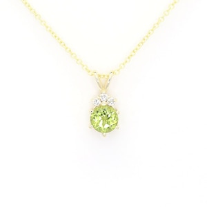 14k Peridot Necklace | 5.0MM Peridot Pendant | August Birthstone Necklace | Peridot Diamond Necklace | 14k Tiny Peridot Necklace