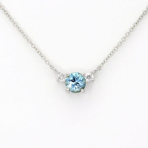 14k Blue Zircon Diamond Necklace | 5.0MM Blue Zircon Pendant | December Birthstone Necklace | Blue Zircon Charm | Real Gold Necklace