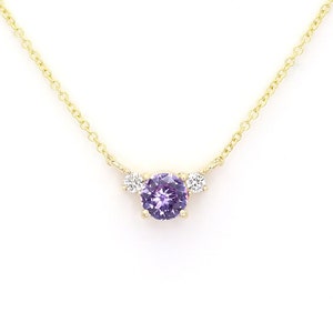 14k Lab Created Alexandrite Diamond Necklace | Alexandrite Necklace | 5.0MM Simulated Alexandrite Pendant | June Birthstone Necklace