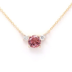 14k Pink Tourmaline Diamond Necklace | 5.0MM Pink Tourmaline Pendant | Pink Tourmaline Charm | October Birthstone Necklace | Rose Gold