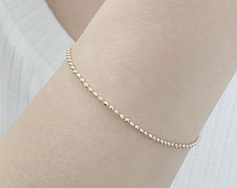 14k Beaded Bracelet | Diamond Cut Bead Bracelet | 1.5 MM Ball Bracelet | Layering Bracelet | Real Gold Bracelet | Stackable Bracelet