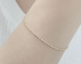 14k Beaded Bracelet | Diamond Cut Bead Bracelet | 1.5 MM Ball Bracelet | Layering Bracelet | Real Gold Bracelet | Stackable Bracelet