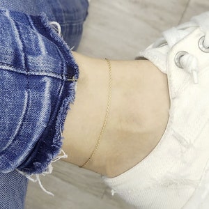 14k Yellow Gold Rolo Chain Anklet | 1.0 MM Diamond Cut Chain Anklet | Real Gold Anklet | Circle Rolo Link Anklet | Everyday Jewelry