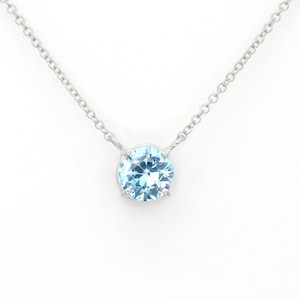 14k Blue Zircon Necklace | 6.0MM Natural Blue Zircon Pendant | Solitaire Necklace | December Birthstone Necklace | Blue Zircon Jewelry