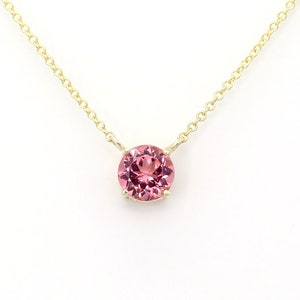 14k Pink Tourmaline Necklace | 6.0MM Tourmaline Pendant | Solitaire Necklace | October Birthstone Necklace | 14k Gold Elegant Necklace
