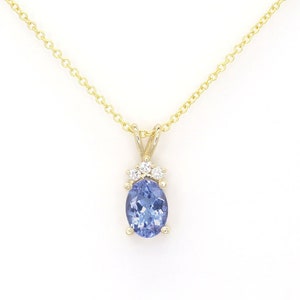 14k Tanzanite Necklace | 7x5MM Natural Oval Tanzanite Pendant | Tanzanite Diamond Necklace | December Birthstone Necklace | Tanzanite Charm