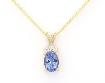 14k Tanzanite Necklace | 7x5MM Natural Oval Tanzanite Pendant | Tanzanite Diamond Necklace | December Birthstone Necklace | Tanzanite Charm