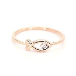 14k Gold Fish Ring | 0.025ct Natural Diamond Ring | Christian Fish Symbol | Religious Fish Ring | Diamond Fish Ring | Christianity Ring