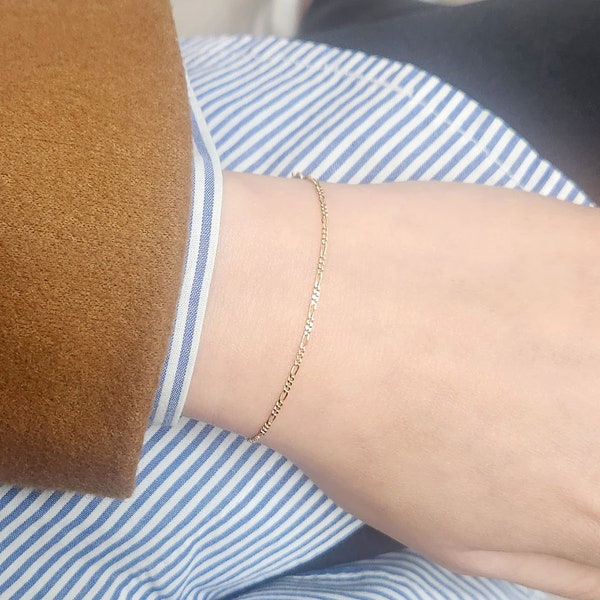 14k Yellow Gold Figaro Chain Bracelet | Real Gold Bracelet | 1.2 MM Bracelet | Dainty Bracelet Chain | Gold Figaro Chain | 14k Bracelet