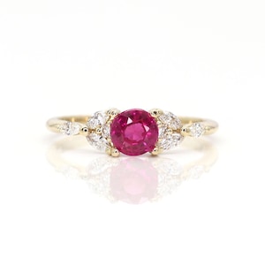 14k Ruby Engagement Ring | 5MM Lab Created Ruby Ring | 6 Marquise Diamond Ring | July Birthstone Ring | Handmade Jewelry