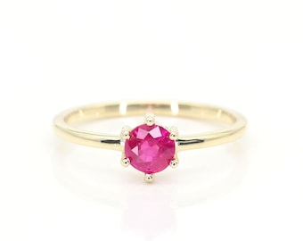 14k Ruby Engagement Ring | 5.0MM Solitaire Lab Created Ruby Wedding Ring | July Birthstone Ring | 14k Gold Ruby Ring | Anniversary Gift