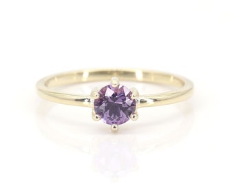 14k Alexandrite Engagement Ring | 5.0MM Solitaire Lab Alexandrite Wedding Ring | June Birthstone Ring | 14k Alexandrite Ring | Birthday Gift
