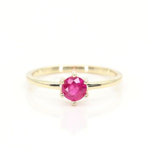 14k Ruby Engagement Ring | 5.0MM Solitaire Lab Created Ruby Wedding Ring | July Birthstone Ring | 14k Gold Ruby Ring | Anniversary Gift