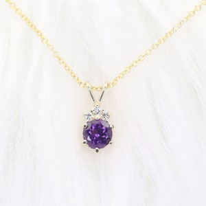 14k Amethyst Necklace | 5.0MM Amethyst Pendant | February Birthstone Necklace | Amethyst Diamond Necklace | 14k Gold Amethyst Necklace