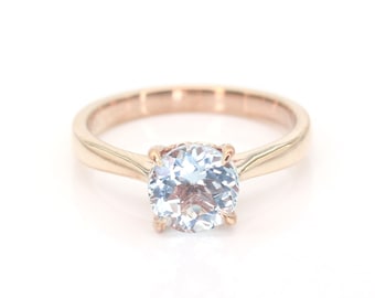 14k Aquamarine Engagement Ring | 7.0MM Natural Aquamarine Ring | Aquamarine Wedding Ring | 14k Gold Ring | Aquamarine Solitaire Ring