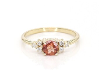 14k Sunstone Diamond Ring | 5.0MM Natural Sunstone Engagement Ring | 14k Sunstone Wedding Ring | Prong Setting Ring | 14k Sunstone Ring