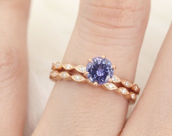14k Gold Tanzanite Engagement Ring Set | Diamond Ring Set | Diamond Engagement Ring | Bridal Ring Set | Tanzanite Ring | Wedding Ring Set