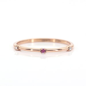 14k Contour Band | 1.2MM Tiny Band | Natural Diamond Band | Natural Ruby Band | Diamond & Ruby Ring | Real Gold Ring | Stacking Ring