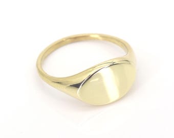 Signet Ring | 14k Solid Gold Ring | Horizontal Oval Shape Ring | Friendship Ring