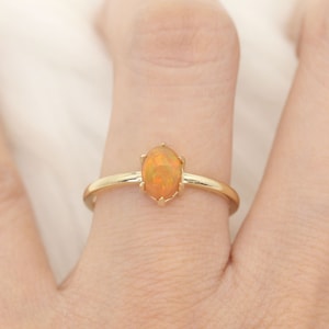 14k Oval Fire Opal Engagement Ring | 7x5MM Solitaire Natural Opal Wedding Ring | 14k Fire Opal Ring | Orange Fire Opal Solitaire Ring