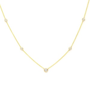 14k Diamond By The Yard Necklace | 0.21ct Natural Diamond Necklace | Real Gold Necklace | Multi Diamond Choker Necklace | Dainty Necklace