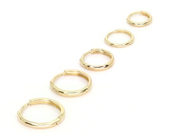 14k Hoop Earrings | 6.3MM 7.8MM 8.9MM 10.6MM 12.0MM Plain Huggies Earring | Real Gold Hoops | Single or Pair | Yellow Gold Earring