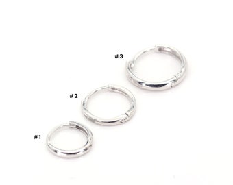 14k Hoop Earrings | 6.3MM 7.8MM 8.9MM Plain Huggies Earring | Real Gold Hoops | Single or Pair | White Gold Hoop | Mini Earring