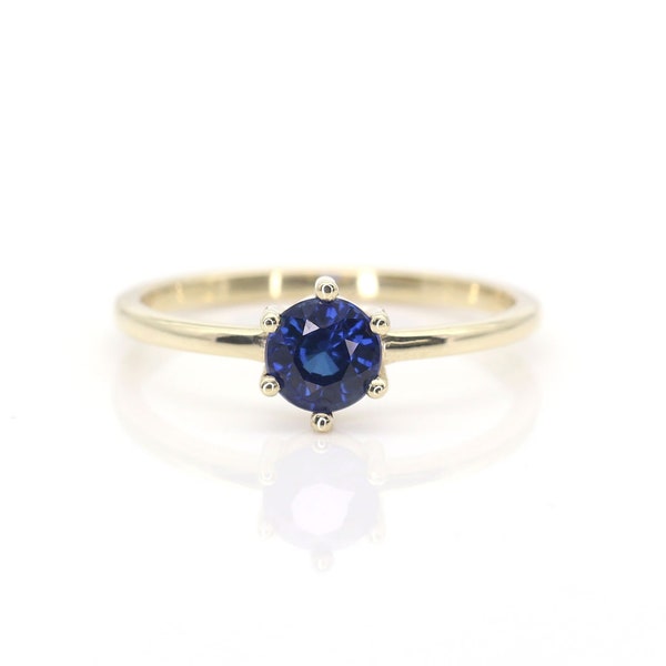 14k Sapphire Engagement Ring | 5.0MM Solitaire Sapphire Wedding Ring | 14k Sapphire Ring | September Birthstone Ring | Promise Ring