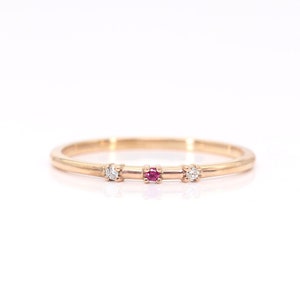 14k Wedding Band | 1.2MM Thin Band | Natural Diamond Band | Natural Ruby Band | Diamond & Ruby Ring | Bridal Ring | Ruby Engagement Band