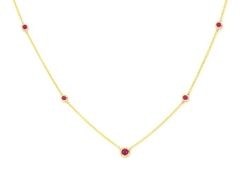 14k Ruby By The Yard Necklace | 0.21ct Natural Ruby Necklace | Real Gold Necklace | Multi Ruby Choker Necklace | Dainty Layering Necklace