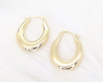 14k Oval Hoop Earring | Tapered Hoops | Chunky Hoop Earrings | Lightweight Hoop Earring | Dome Earring | 14k Hoop Earring | Birthday Gift