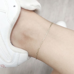 14k Yellow Gold Mini Paperclip Anklet | Rectangular Shaped Anklet | Tiny Paper Clip Anklet| Real Gold Anklet | Graduation Gift | 14k Anklet