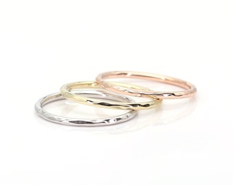 14k Hammered Gold Ring | Real Gold Wedding Band | 1.4 MM Textured Ring | Tiny Wedding Ring | Hammered Band | 14k Rose Gold Stacking Ring