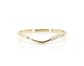 14k 5 Diamond Curved Wedding Band | Natural Diamond Band | Engagement Band | Diamond Wedding Band | Stackable Band