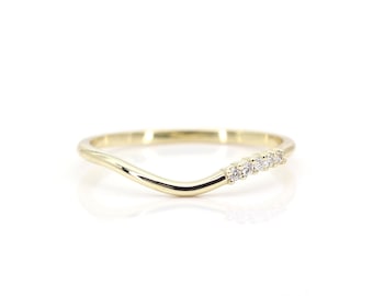 14k 5 diamant gebogen trouwring | Natuurlijke diamantband | Verlovingsband | Diamanten trouwring | Stapelbare band | 14k bruidsring