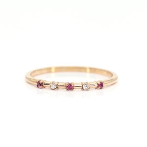14k Ruby Wedding Band | 1.2MM Tiny Band | Natural Diamond Band | Natural Ruby Band | Ruby & Diamond Ring | Gold Stacking Ring | Thin Band